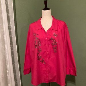 Get Lucky USA Studded Pink Women's Blouse Size 3X Buttoned Long Sleeve Soft